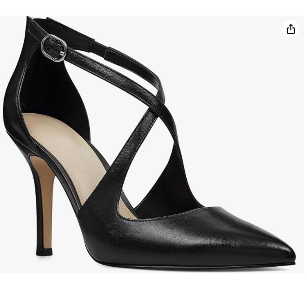 Black Pointed Toe High Heel Pumps with Crisscross Straps